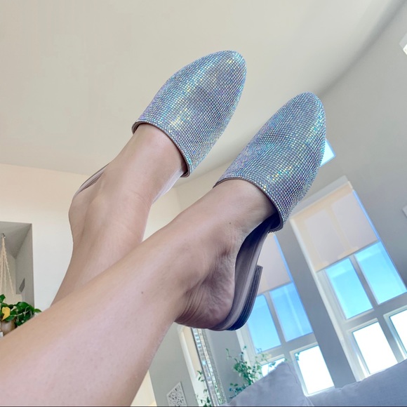 ✨LAST PAIR! Nude Crystal Pointed Mule Flats - Picture 2 of 3